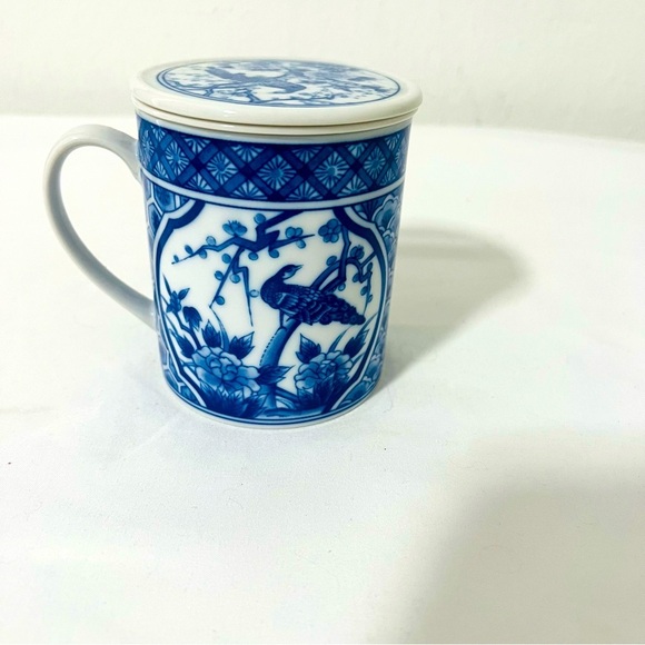 Porcelain Asian Chinese Coffee Mug Tea Cup With Lid, with Strainer Dragon Design - Picture 7 of 9